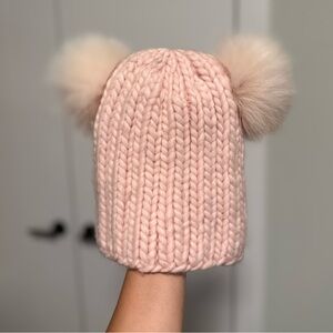 Eugenia Kim Pink Knit Beanie with Fluffy Pom Poms